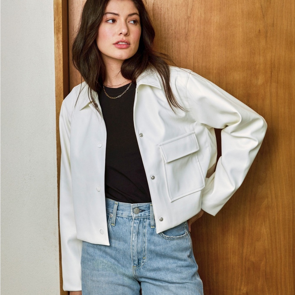 Elegant  Cream Vegan Leather Jacket